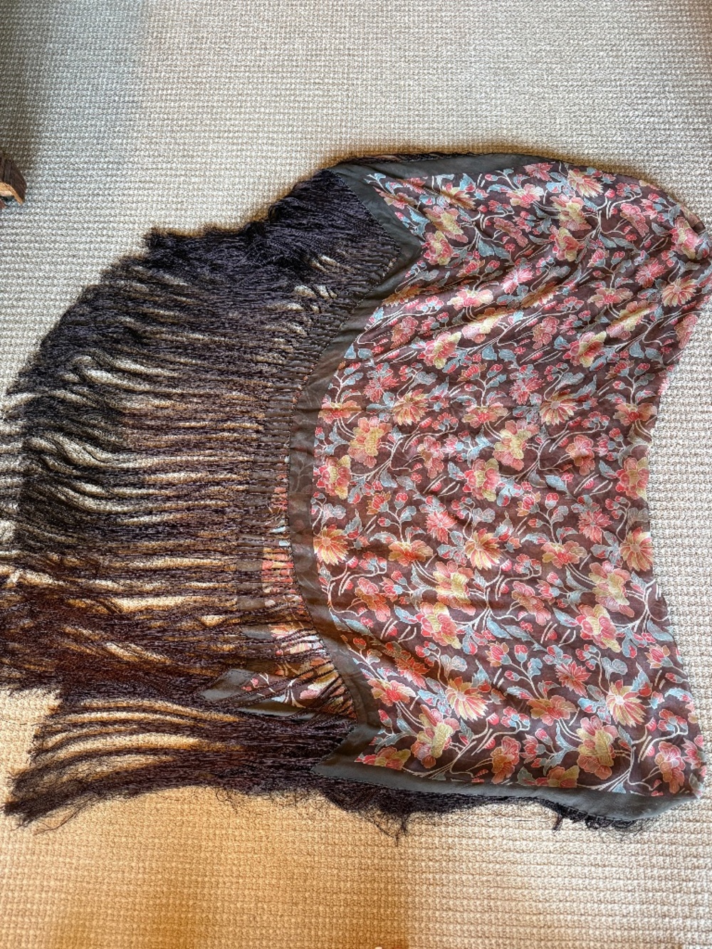 Vintage Giorgio Armani Borgonuovo Silk Fringe Shawl Floral Print